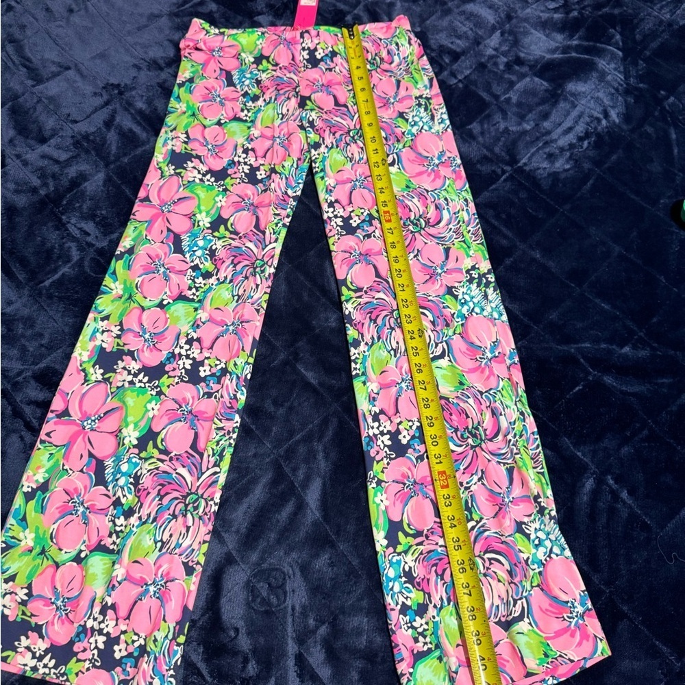 Lilly Pulitzer Pink and Green Floral Wide Leg Pants